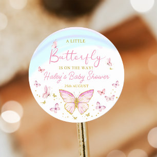 Rond Sticker en Baby shower rose pour papillon lunaire