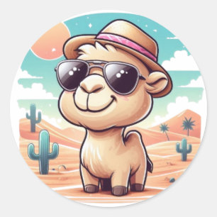 Rond Sticker en Camel Cartoon - Funny Desert Adventur