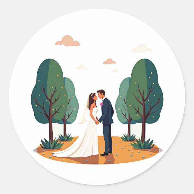 Rond Sticker en couple Mariage Whimsical (Devant)