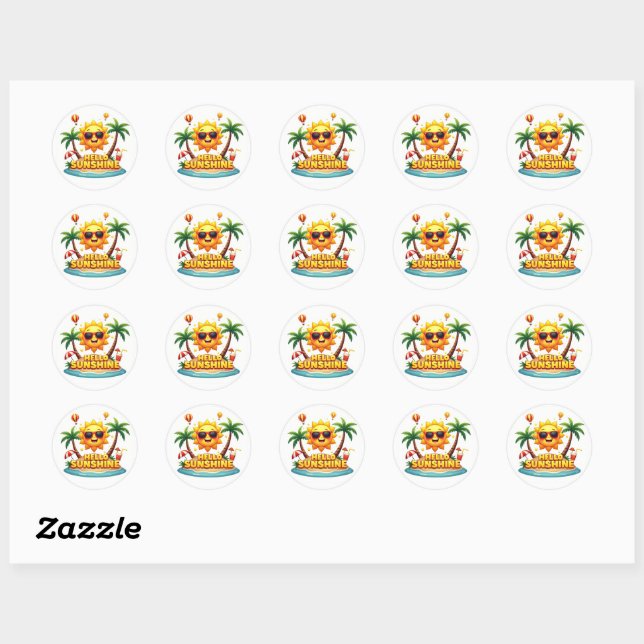Rond Sticker en dessin chic Sunshine Cute (Feuille)