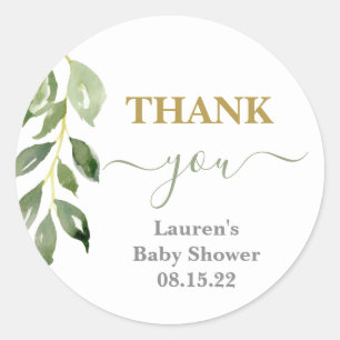 Rond Sticker en feuille de verdure Baby shower classiqu
