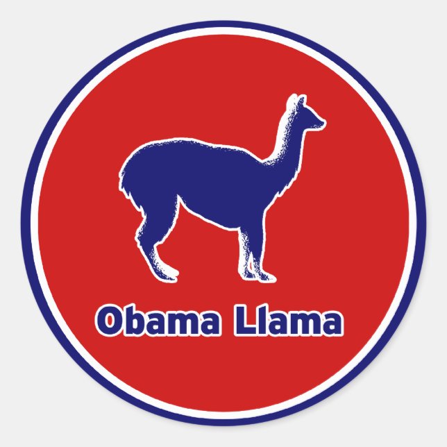 Rond Sticker en ligne bleu Llama Obama (Devant)