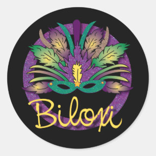 Rond Sticker en Masque Mardi Gras - Biloxi, MS