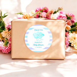 Rond Sticker en Merci Baby shower Bleu Blancs