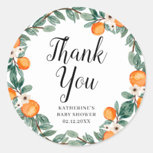 Rond Sticker en Merci Baby shower double Oranges
