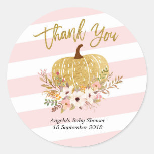 Rond Sticker en Merci Citrouille rose blanc