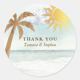 Rond Sticker en Merci côtier de plage tropicale