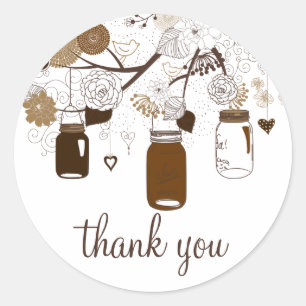 Rond Sticker en Merci d'automne Brown Mason Jars & Fleu