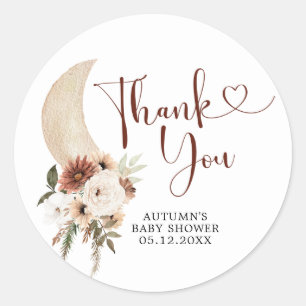 Rond Sticker en Merci de Baby shower Boho Beige Moon