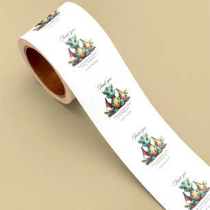 Rond Sticker en Merci de Baby shower de dragon vert Min