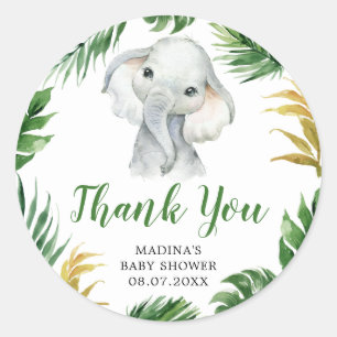 Rond Sticker en Merci de Baby shower d'éléphants tropic
