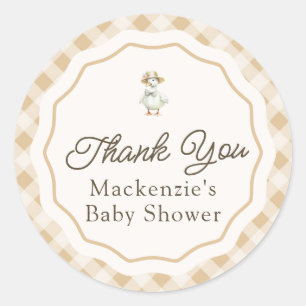Rond Sticker en Merci de Baby shower En vichy oie