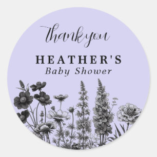 Rond Sticker en Merci de Baby shower un peu Fleur sauva