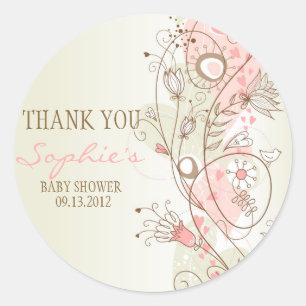 Rond Sticker en Merci de Baby shower Vintage rose