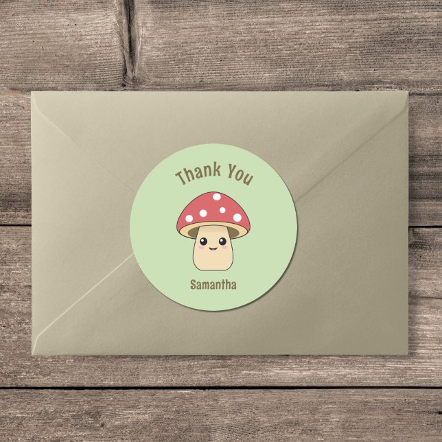 Rond Sticker en Merci de champignons mignons (Cute Mushroom Thank You Sticker)