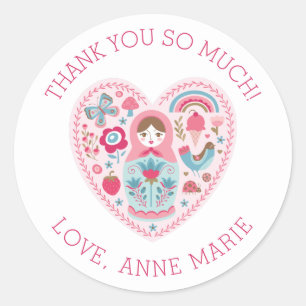 Rond Sticker en Merci de coeur rose mou