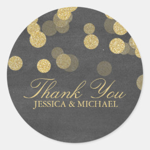Rond Sticker en Merci de Parties scintillant or Chalkbo