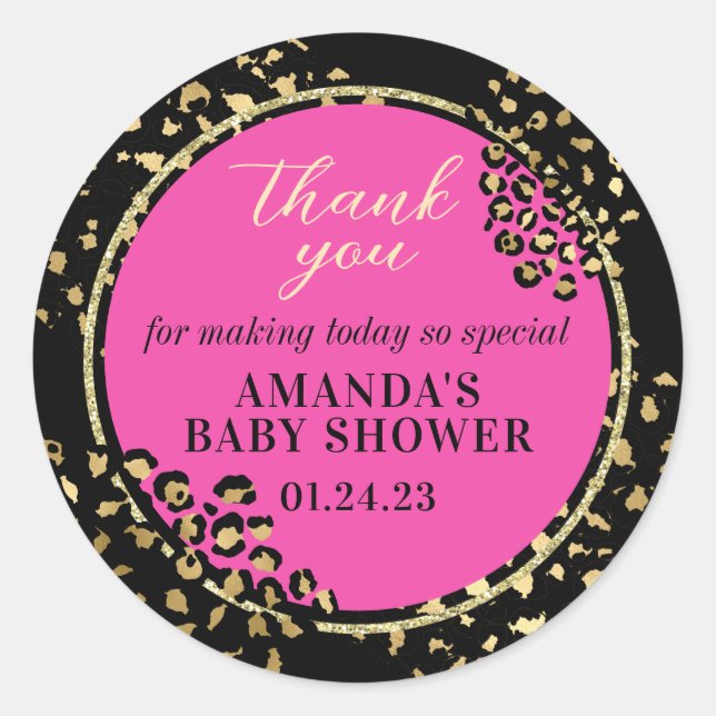 Rond Sticker en Merci Empreinte de léopard rose (Devant)