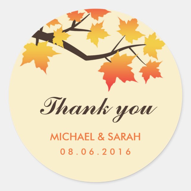 Rond Sticker en Merci Feuille Automne Mariage Automne (Devant)