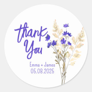 Rond Sticker en Merci Fleur sauvage peint