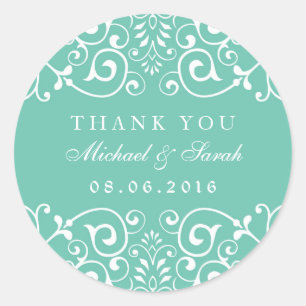 Rond Sticker en Merci floral bleu turquoise