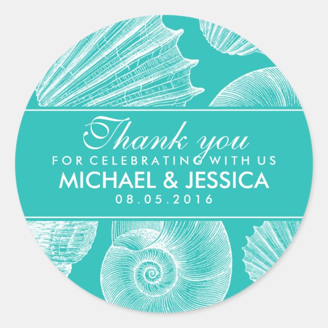 Rond Sticker en Merci Mariage bleu turquoise (Devant)