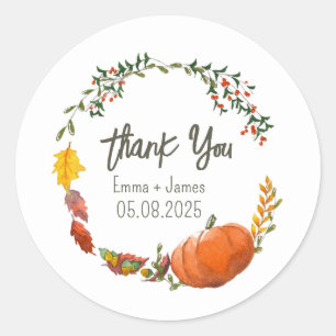 Rond Sticker en Merci mariage de automne ou Thanksgivin