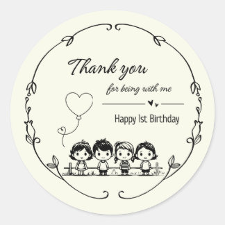 Rond Sticker en Merci mignon pour le 1er anniversaire d