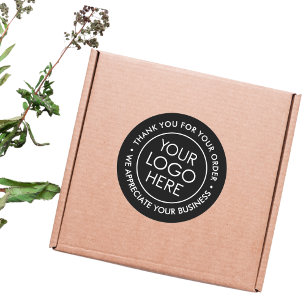 Rond Sticker en Merci noir personnalisé avec logo