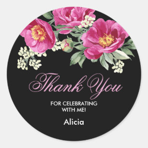 Rond Sticker en Merci noir violet rouge Peony