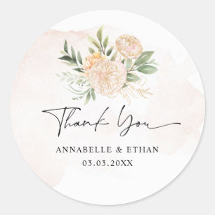 Rond Sticker en Merci pivoine et en or