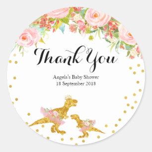 Rond Sticker en Merci rose Dino Or