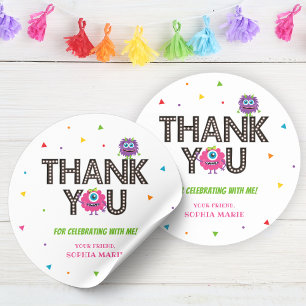 Rond Sticker en Merci rose monstre