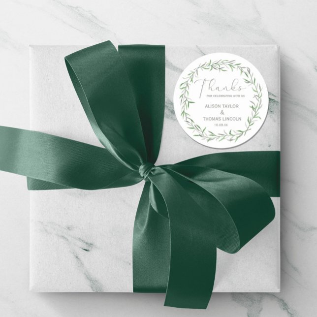 Rond Sticker en Merci vert simple et élégant (Simple Elegant Floral Sage Green Thank You Sticker  #thankyousticker #modern)