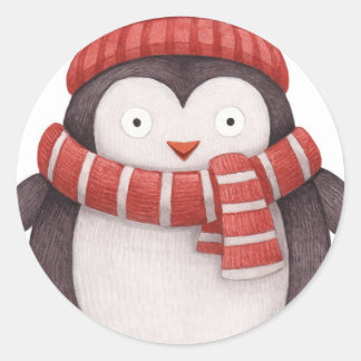 Rond Sticker en pingouin de Noël