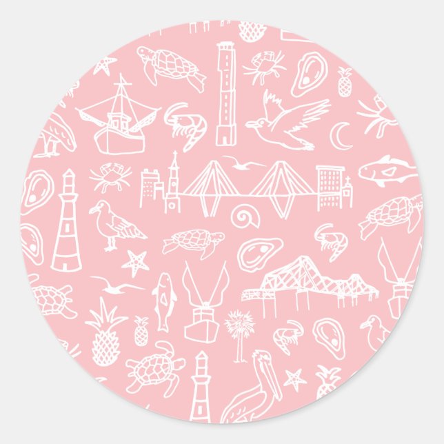 Rond Sticker en toile de Charleston rose (Devant)