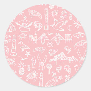 Rond Sticker en toile de Charleston rose