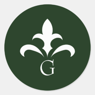Rond Sticker en vert de la forêt Monogramme Fleur de Li