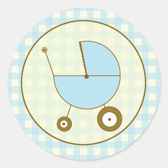 Rond Sticker En vichy bébé bleu (Devant)