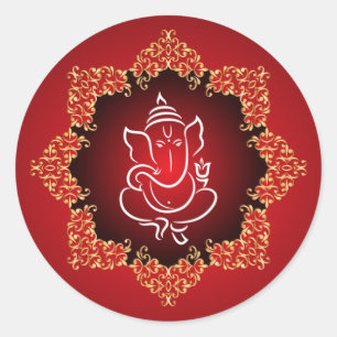Rond Sticker Enveloppe 20 - 1,5" Lord Ganesha/Rouge hin