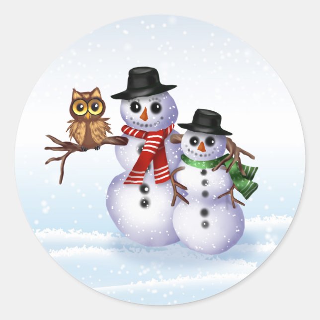 Rond Sticker Enveloppe Noël Snowman (Devant)