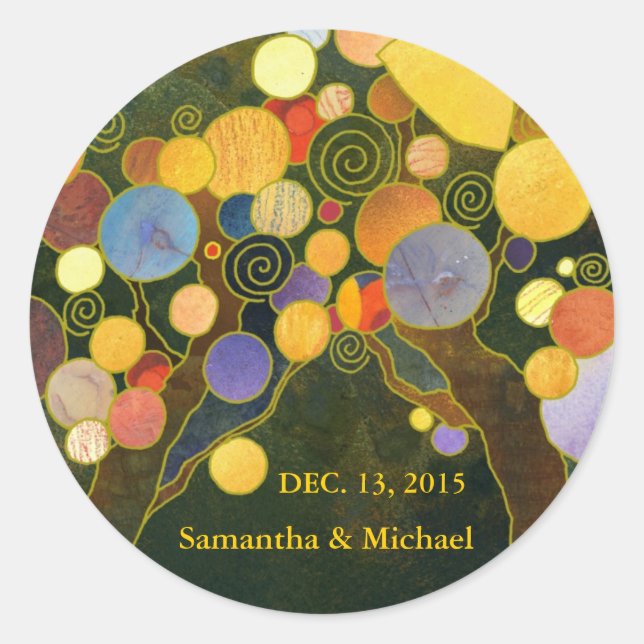 Rond Sticker Faire-part de mariage Love Trees (Devant)