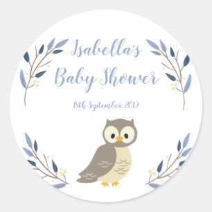 Rond Sticker Faveur Baby shower de la Chouette des bois