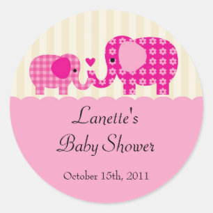 Rond Sticker Faveur maman et bébé fille éléphant