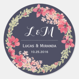 Rond Sticker favori Marine Blue Rose Floral Wreath Wedd