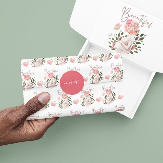 Rond Sticker Félicitations (Congratulate someone special with these lovely pink and white congrats stickers! )