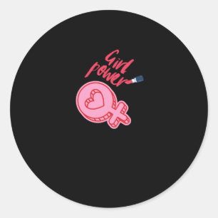 Rond Sticker féministe rose Power Girl