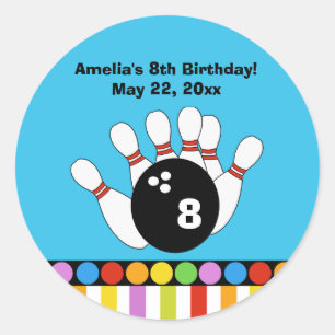 Rond Sticker Fête de Bowling Anniversaire personnalisé