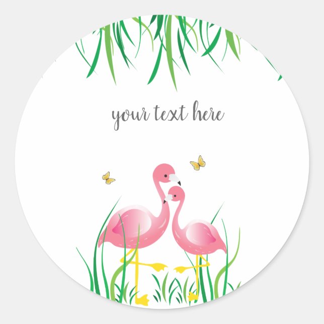 Rond Sticker Flamant rose Anniversaire (Devant)