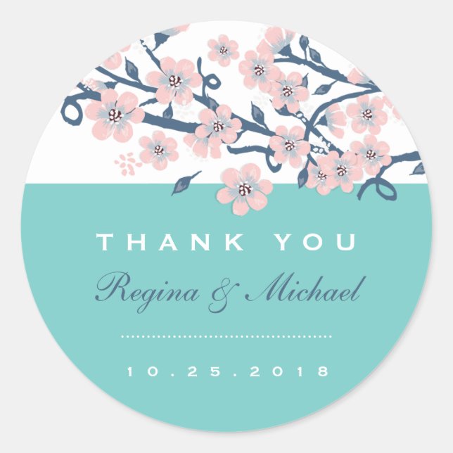 Rond Sticker Fleur Mariage Fleur Cerisier Rose (Devant)